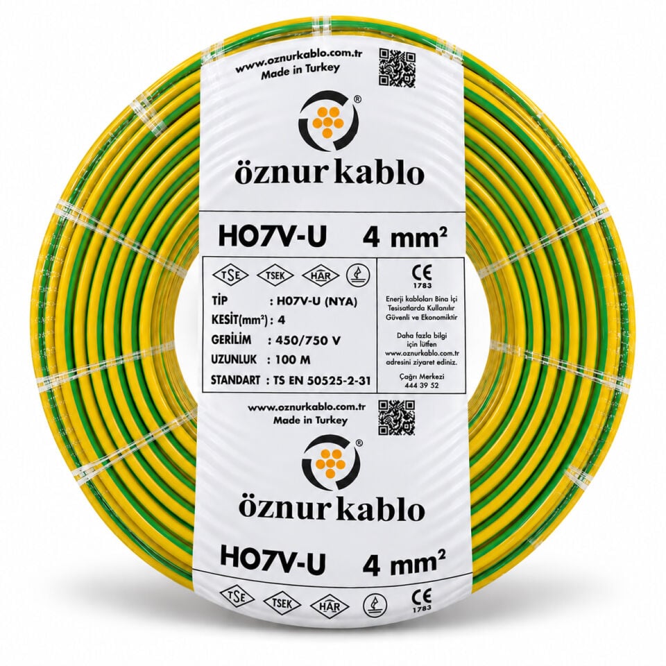 Öznur 4 mm² NYA Sarı Yeşil Kablo