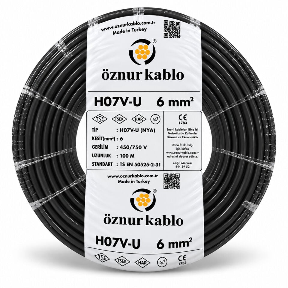Öznur 6 mm² NYA Siyah Kablo