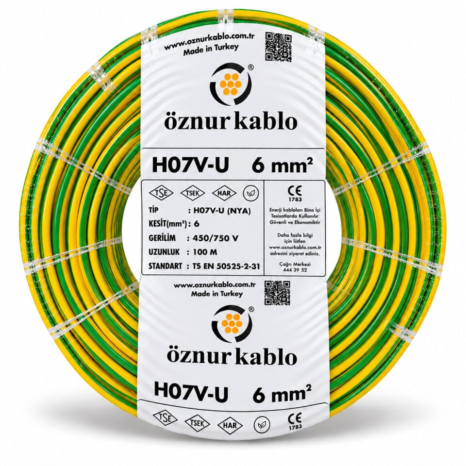 Öznur 6 mm² NYA Sarı Yeşil Kablo
