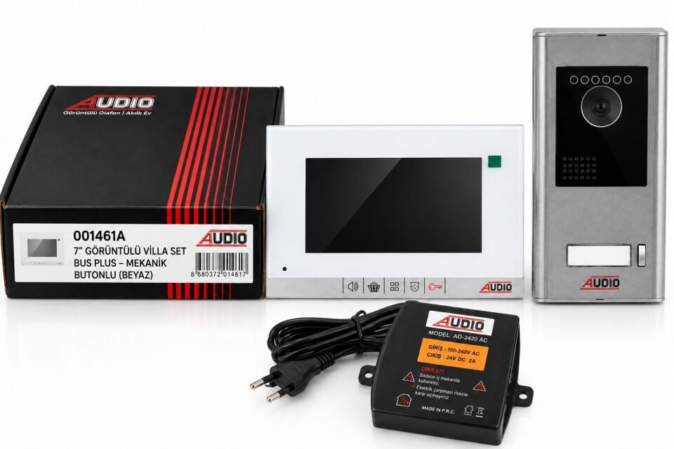 Audio 1461A 7 İnç Görüntülü Villa Set - Bus Plus Mekanik Butonlu Handsfree Beyaz